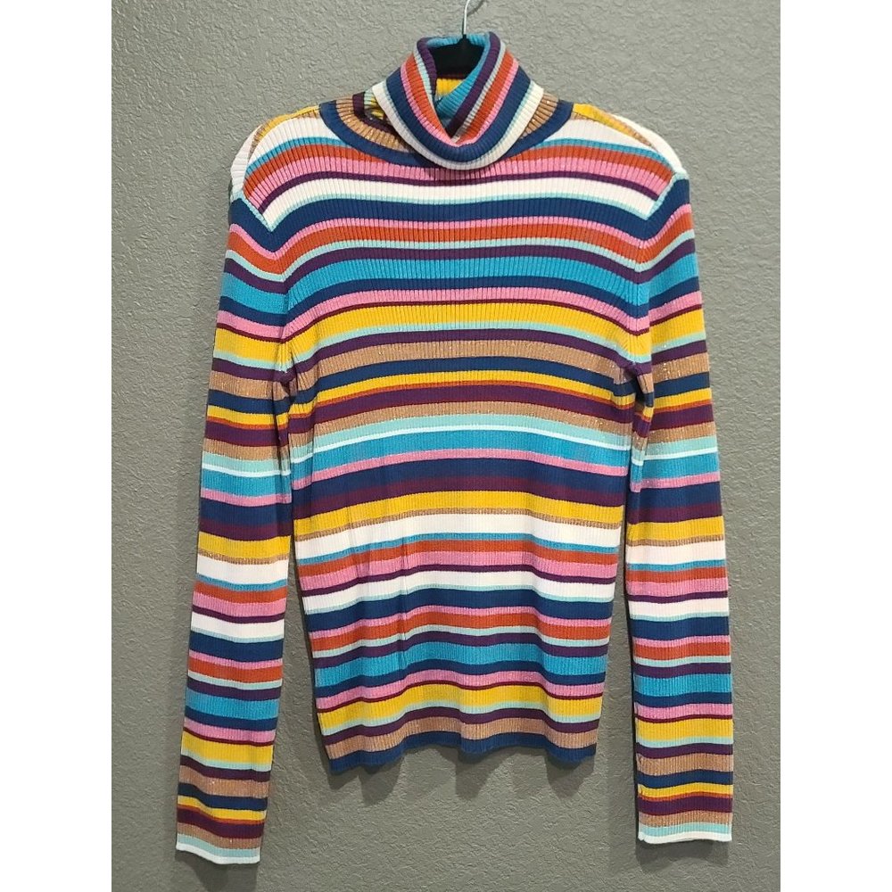 New York & Company Stripped Turtle Neck womens multicolor sz XL vintage